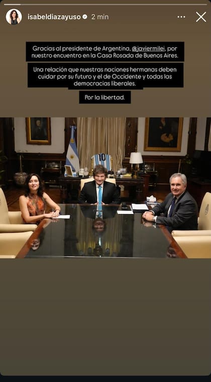 La publicación de Ayuso tras reunirse con Milei