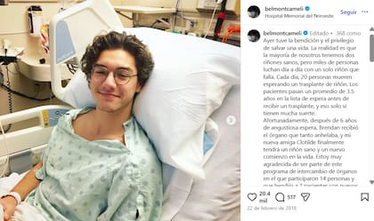 La publicación de Belmont Cameli tras donar órganos