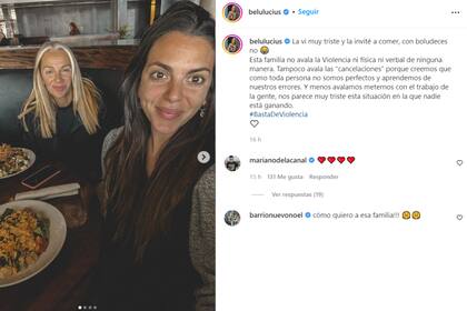 La publicación de Belu Lucius en defensa de su hermana