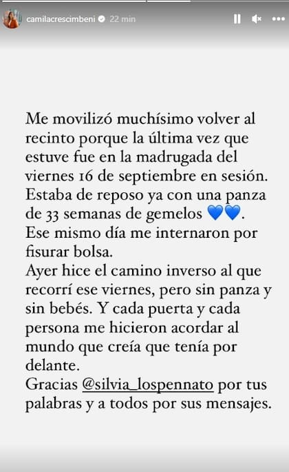 La publicación de Camila Crescimbeni