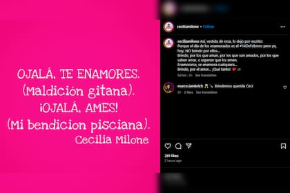 La publicación de Cecilia Milone por el Día de los Enamorados (Foto Instagram @ceciliamilone)