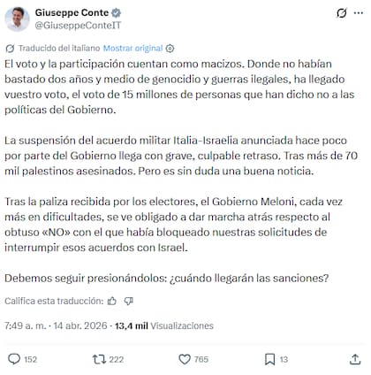 La publicación de Conte al respecto