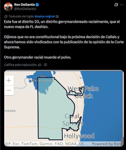 La publicación de DeSantis sobre la eliminación del distrito 20 de Florida