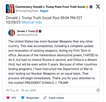 La publicación de Donald Trump en Truth Social