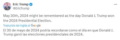 La publicación de Eric Trump