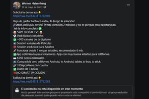 La publicación de Facebook donde se promociona Digital TV