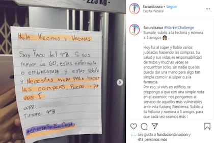 La publicación de Facundo en su cuenta de Instagram, donde invita a todos sus seguidores a sumarse al #MarketChallenge.