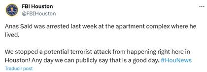 La publicación de FBI Houston