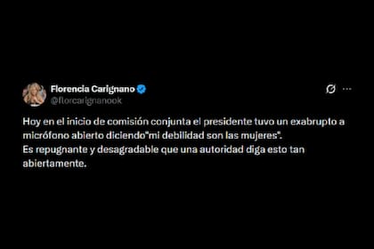 La publicación de Florencia Carignano en repudio a los dichos de Nicolás Mayoraz
