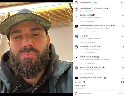 La publicación de Karim Benzema en su cuenta de Instagram