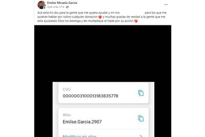 La publicación de la adolescente en Facebook, luego de recibir ayuda