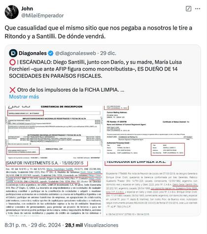 La publicación de la cuenta que se le adjudica a Santiago Caputo