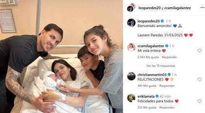 La publicación de Leandro Paredes sobre el nacimiento de su tercer hijo