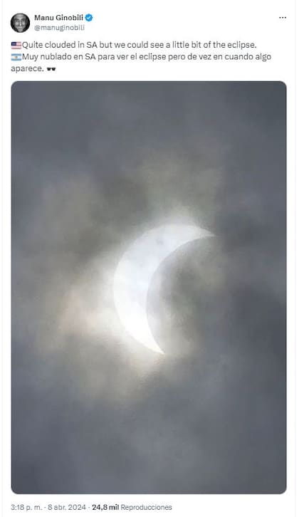 La publicación de Manu Ginóbili con ocasión del eclipse solar total