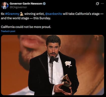 La publicación de respaldo de Gavin Newsom a Bad Bunny