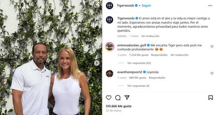 La publicación de Tiger Woods confirmando su romance