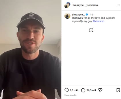 La publicación de Tim Payne para agradecer por el cariño también se hizo viral