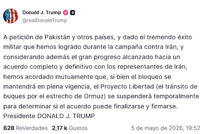 La publicación de Trump en Truth Social