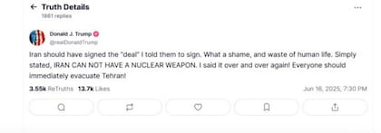 La publicación de Trump en Truth Social