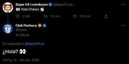 La publicación del Bayer 04 Leverkusen generó una respuesta del Club Pachuca, actual equipo de Luis Chávez