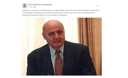 La publicación del Centro Armenio de Argentina par despedir a Armando Gostanian