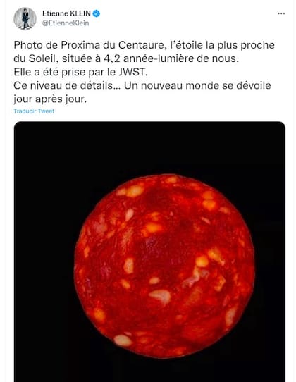 La publicación del científico francés Étienne Klein en Twitter por la que tuvo que pedir disculpas.