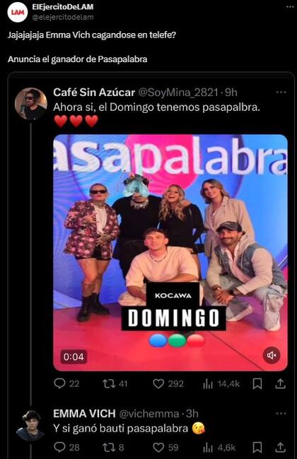 La publicación del Ejército de LAM haciéndose eco del comentario de Emma Vich