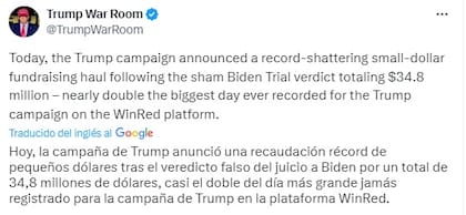 La publicación del equipo de campaña de Donald Trump