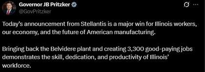 La publicación del gobernador de Illinois, JB Pritzker