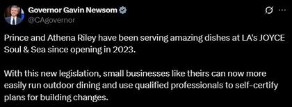 La publicación del gobernador Gavin Newsom