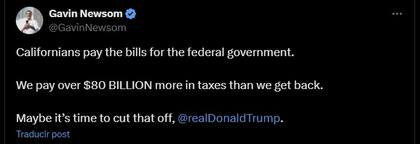 La publicación del gobernador Gavin Newsom