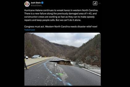 La publicación del gobernador sobre el estado de la carretera I-40 tras el paso del huracán Helene (X:@JoshStein_)