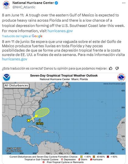 La publicación del NHC sobre las previsiones de ciclones tropicales