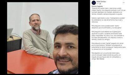 La publicación en Facebook de un amigo por la muerte de Ramiro Sagasta