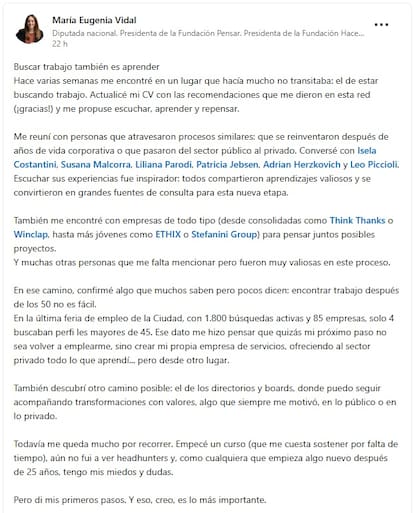 Vidal dijo que le cuesta conseguir trabajo y que empezó un curso antes de dejar su banca en Diputados - Image 2