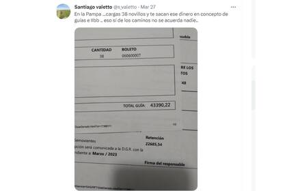 La publicación en Twitter del productor de La Pampa
