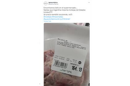 La publicación en Twitter que desató la polémica sobre la importación de mollejas