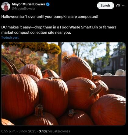 La publicación en X de la alcaldesa Muriel Bowser