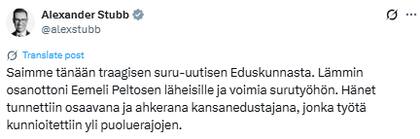 La publicación en X del presidente de Finlandia (Fuente: @alexstubb)