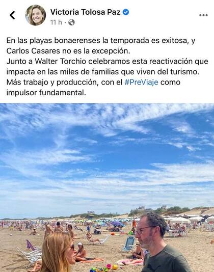 La publicación original que Victoria Tolosa Paz hizo en Facebook, Twitter e Instagram; y que luego borró