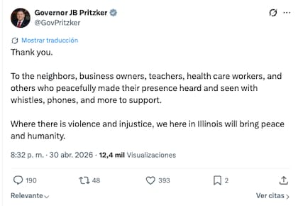 La publicación que hizo JB Pritzker en redes sociales