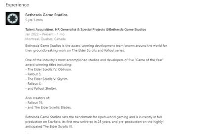 La publicación que indica que The Elder Scrolls VI estaría aún en etapa de preproducción