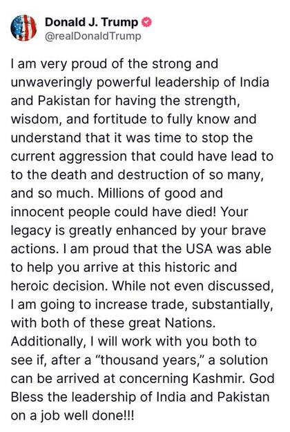 La publicación realizada por Donald Trump este domingo 11 de mayo.