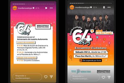 La publicaciones de la municipalidad de Berazategui en Instagram