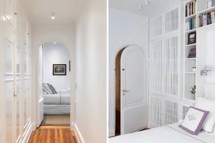La puerta de conserva los herrajes y la forma de arco de medio punto. Ropa de cama (Palacios Blanquería).