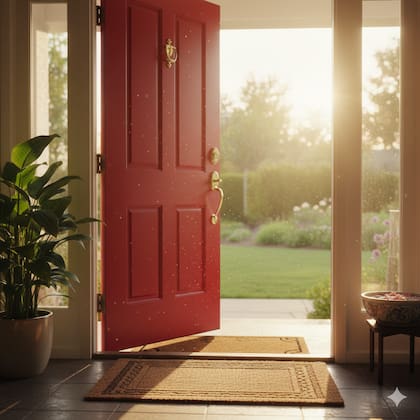 La puerta de entrada ocupa un rol central en el Feng Shui (Foto: IA)