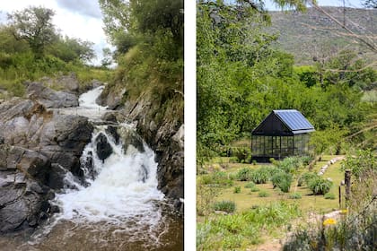 La quebrada donde corre el arroyo y el invernáculo que él mismo diseñó