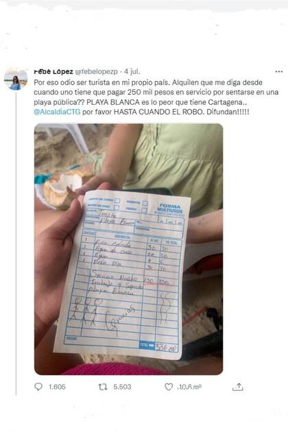 La queja de la usuaria Febe López por el recargo que le pusieron a su estadía en la playa, en Colombia