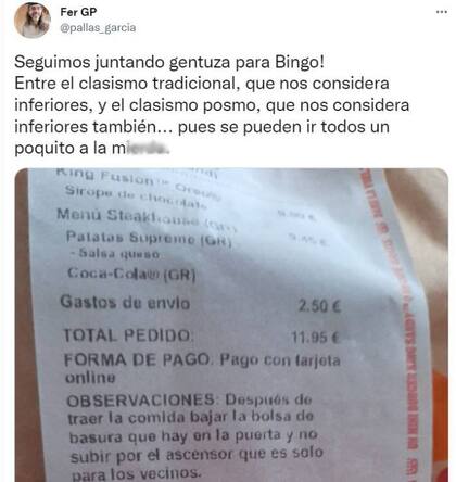 La queja del repartidor porque un cliente pidió que le bajara la basura y que no usara el ascensor del edificio se viralizó en Twitter