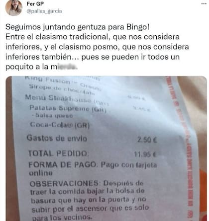 La queja del repartidor porque un cliente pidió que le bajara la basura y que no usara el ascensor del edificio se viralizó en Twitter